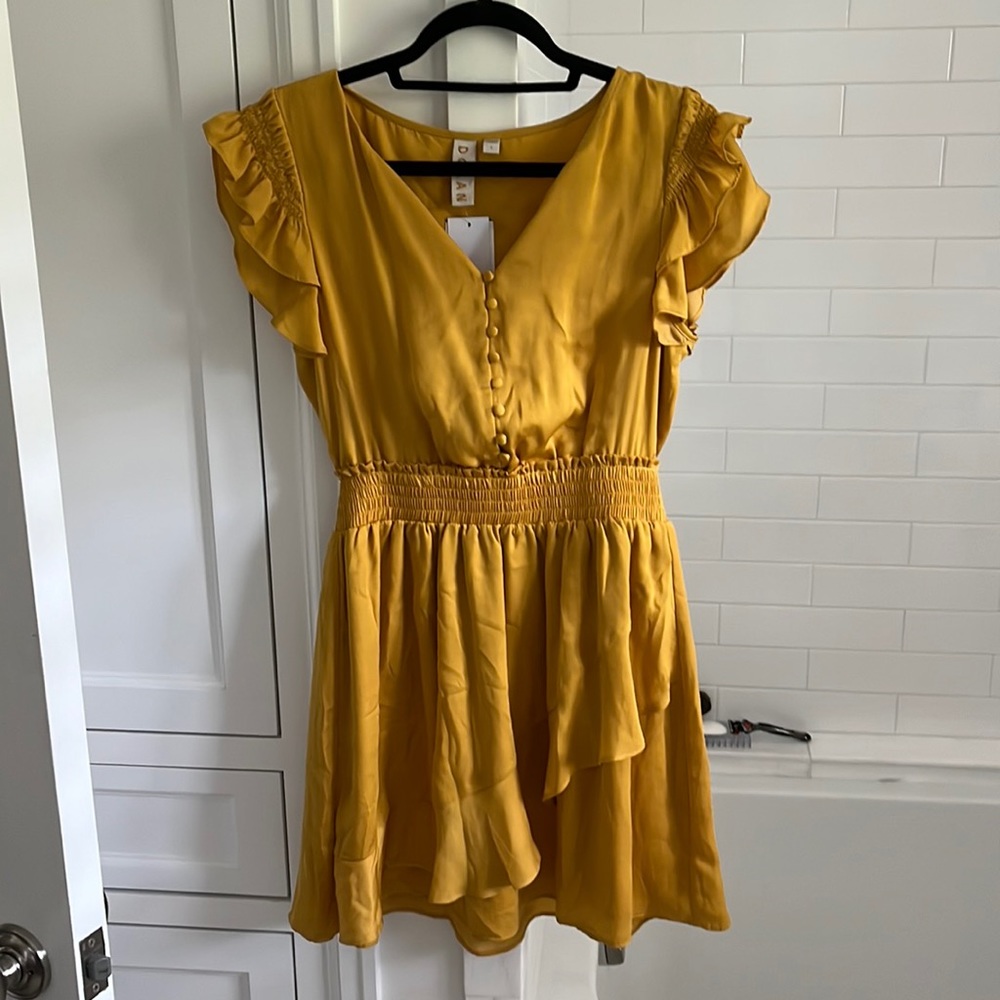 DOLAN washed gold/yellow ruffle dress